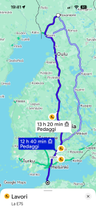 Percorso del dodicesimo giorno da Rovaniemi a Helsinki e Tallinn